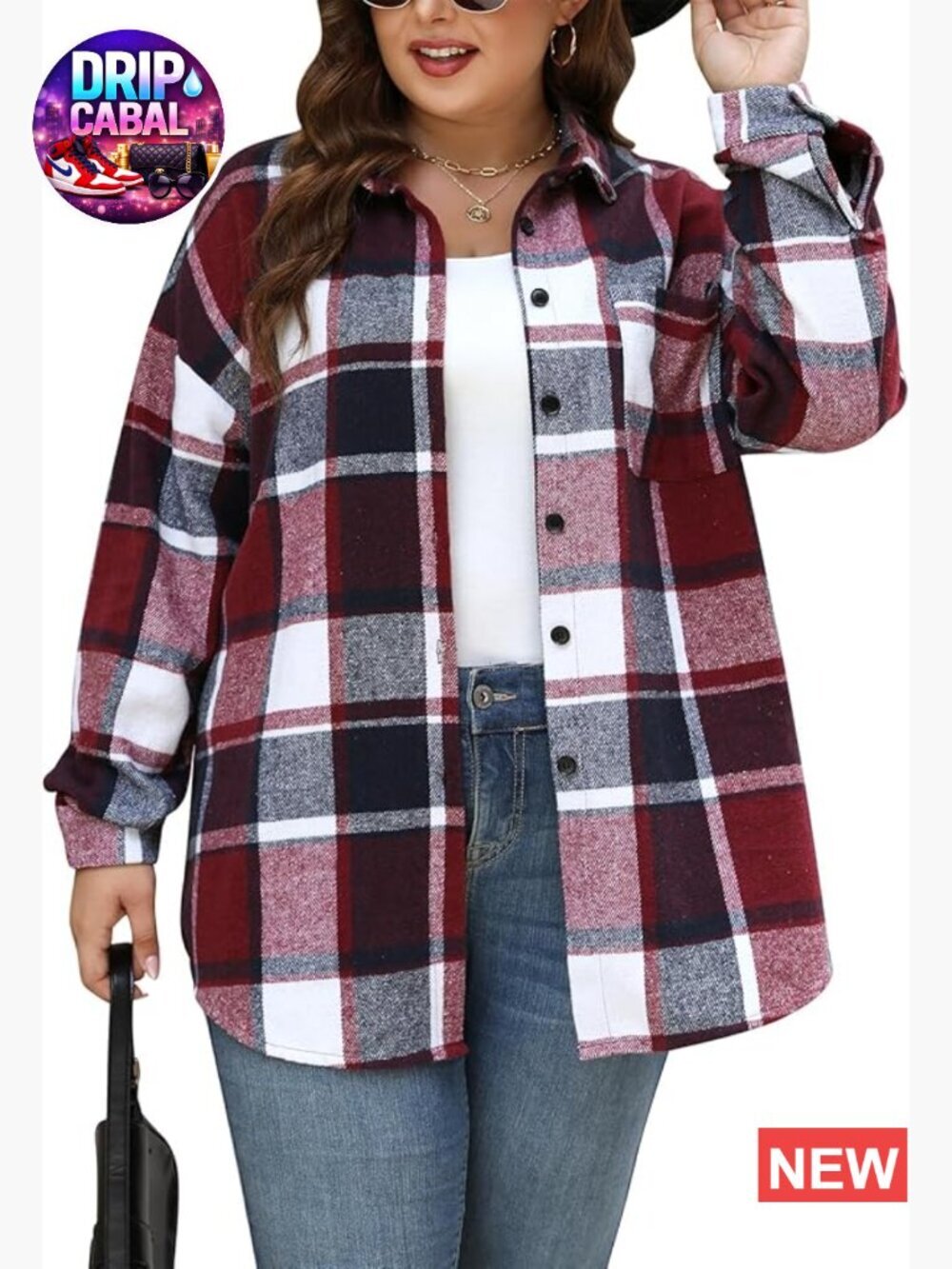 Plus Size Flannel Button Down Shacket Long Sleeve Plaid Jacket